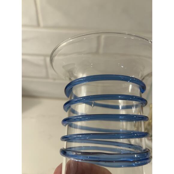 Vintage vase Applied Blue Swirl on Clear Glass Vase 8.75” Art Glass - Picture 13 of 13